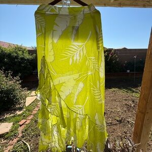 Mahina Asymmetrical Lime Green Leaf Print Women's Skirt